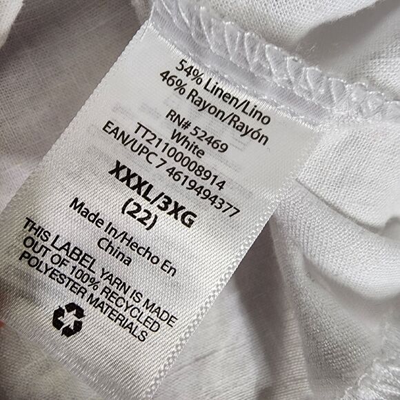 Time and Tru Womens Tank Top Size XXXL 22 Swing V Neck Linen Blend White Relaxed - Picture 8 of 10